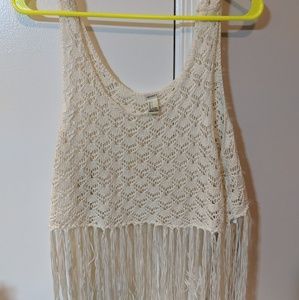 Large Forever 21 Crochet Fringed Tassle Crop Top